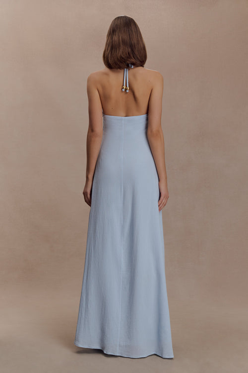 Abeda Cotton Maxi Dress With Hardware - Pale Blue